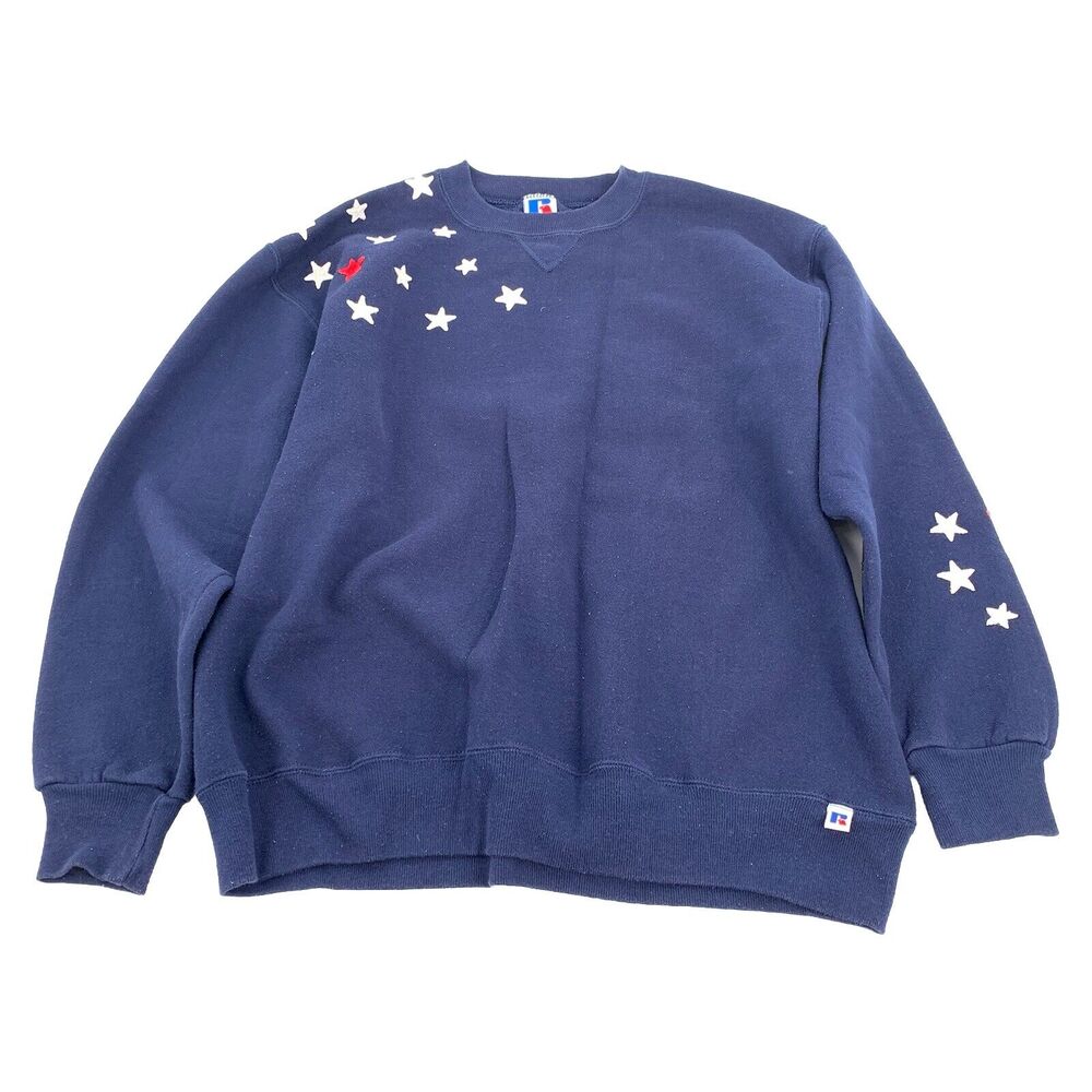 Vintage 1990s Russell Athletic Star Pullover Crewneck Sweatshirt XL Blue USA